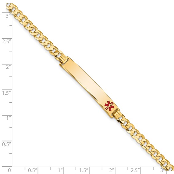 14K Medical Solid Chain/Solid Plate 33x6mm Off-Center Red Enamel Flat Curb Link 8 inch ID Bracelet