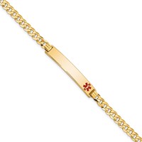 14K Yellow Gold Medical Solid Chain Solid Plate 33x 6mm Off-Center Red Enamel Flat Curb Link ID Bracelet, 8" view 1