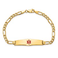 14K Yellow Gold Medical Semi-Solid Chain Solid Plate Soft Diamond Shape 33x 8mm Centered Red Enamel Figaro Link ID Bracelet, 7" view 4