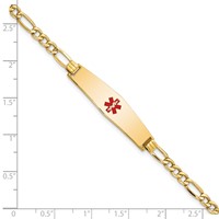 14K Yellow Gold Medical Semi-Solid Chain Solid Plate Soft Diamond Shape 33x 8mm Centered Red Enamel Figaro Link ID Bracelet, 7" view 3