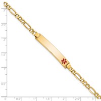 14K Yellow Gold Medical Semi-Solid Chain Solid Plate 35x 6mm Off-Center Red Enamel Figaro Link ID Bracelet, 7" view 3