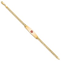 14K Yellow Gold Medical Semi-Solid Chain Solid Plate Soft Diamond Shape 33x 8mm Centered Red Enamel Curb Link ID Bracelet, 8" view 2
