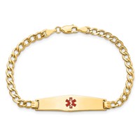14K Yellow Gold Medical Semi-Solid Chain Solid Plate Soft Diamond Shape 33x 8mm Centered Red Enamel Curb Link ID Bracelet, 8" view 4