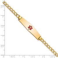 14K Yellow Gold Medical Semi-Solid Chain Solid Plate Soft Diamond Shape 33x 8mm Centered Red Enamel Curb Link ID Bracelet, 8" view 3
