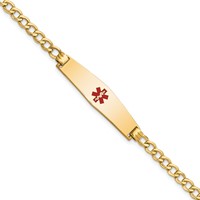 14K Yellow Gold Medical Semi-Solid Chain Solid Plate Soft Diamond Shape 33x 8mm Centered Red Enamel Curb Link ID Bracelet, 8" view 1