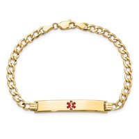 14K Yellow Gold Medical Semi-Solid Chain Solid Plate 34x 6mm Centered Red Enamel Curb Link ID Bracelet, 8" view 4