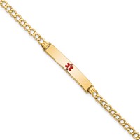 14K Yellow Gold Medical Semi-Solid Chain Solid Plate 34x 6mm Centered Red Enamel Curb Link ID Bracelet, 8" view 1