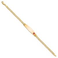 14K Yellow Gold Medical Semi-Solid Chain Solid Plate Soft Diamond Shape 34x8mm Off-Center Red Enamel Curb Link ID Bracelet - 8in view 2
