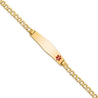 14K Yellow Gold Medical Semi-Solid Chain Solid Plate Soft Diamond Shape 34x8mm Off-Center Red Enamel Curb Link ID Bracelet - 8in view 1