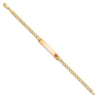 14K Yellow Gold Medical Semi-Solid Chain Solid Plate 35x 6mm Off-Center Red Enamel Curb Link ID Bracelet, 8" view 2
