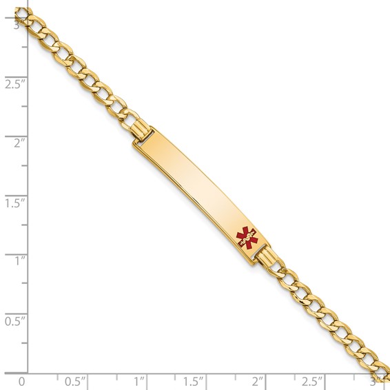 14K Medical Semi-Solid Chain/Solid Plate 35x6mm Off-Center Red Enamel Curb Link 8 inch ID Bracelet