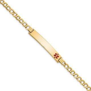 14K Medical Semi-Solid Chain/Solid Plate 35x6mm Off-Center Red Enamel Curb Link 8 inch ID Bracelet