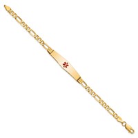 14K Yellow Gold Medical Solid Chain Solid Plate Soft Diamond Shape 36x 9mm Centered Red Enamel Figaro Link ID Bracelet, 8" view 2