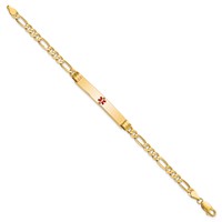 14K Yellow Gold Medical Solid Chain Solid Plate 37x6mm Centered Red Enamel Figaro Link ID Bracelet - 7in view 2