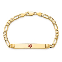 14K Yellow Gold Medical Solid Chain Solid Plate 37x6mm Centered Red Enamel Figaro Link ID Bracelet - 7in view 4