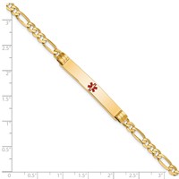 14K Yellow Gold Medical Solid Chain Solid Plate 37x6mm Centered Red Enamel Figaro Link ID Bracelet - 7in view 3