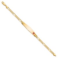 14K Yellow Gold Medical Solid Chain Solid Plate Soft Diamond Shape 36x 9mm Off-Center Red Enamel Figaro Link ID Bracelet, 7" view 2