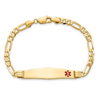 14K Yellow Gold Medical Solid Chain Solid Plate Soft Diamond Shape 36x 9mm Off-Center Red Enamel Figaro Link ID Bracelet, 7" view 4