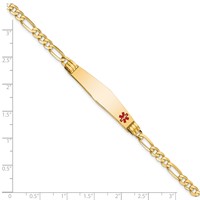14K Yellow Gold Medical Solid Chain Solid Plate Soft Diamond Shape 36x 9mm Off-Center Red Enamel Figaro Link ID Bracelet, 7" view 3