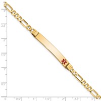 14K Yellow Gold Medical Solid Chain Solid Plate 37x 6mm Off-Center Red Enamel Figaro Link 7 Inch ID Bracelet view 3