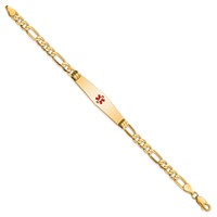 14K Yellow Gold Medical Solid Chain Solid Plate Soft Diamond Shape 36x9mm Centered Red Enamel Flat Figaro Link ID Bracelet - 7in view 2