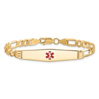 14K Yellow Gold Medical Solid Chain Solid Plate Soft Diamond Shape 36x9mm Centered Red Enamel Flat Figaro Link ID Bracelet - 7in view 3