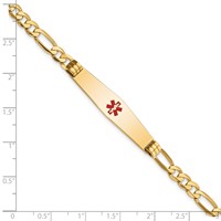 14K Yellow Gold Medical Solid Chain Solid Plate Soft Diamond Shape 36x9mm Centered Red Enamel Flat Figaro Link ID Bracelet - 7in view 4