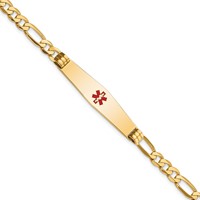 14K Yellow Gold Medical Solid Chain Solid Plate Soft Diamond Shape 36x9mm Centered Red Enamel Flat Figaro Link ID Bracelet - 7in view 1