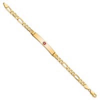 14K Yellow Gold Medical Solid Chain Solid Plate 37x6mm Centered Red Enamel Flat Figaro Link ID Bracelet - 7in view 2