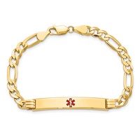 14K Yellow Gold Medical Solid Chain Solid Plate 37x6mm Centered Red Enamel Flat Figaro Link ID Bracelet - 7in view 4