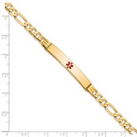 14K Yellow Gold Medical Solid Chain Solid Plate 37x6mm Centered Red Enamel Flat Figaro Link ID Bracelet - 7in view 3