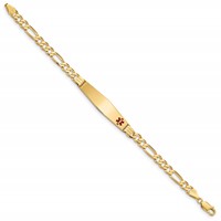 14K Yellow Gold Medical Solid Chain Solid Plate Soft Diamond Shape 36x 9mm Off-Center Red Enamel Flat Figaro Link ID Bracelet, 7" view 2