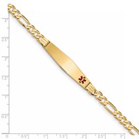 14K Yellow Gold Medical Solid Chain Solid Plate Soft Diamond Shape 36x 9mm Off-Center Red Enamel Flat Figaro Link ID Bracelet, 7" view 3