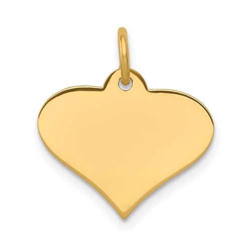 14K Yellow Gold Plain.011 Gauge Engraveable Heart 16x 18mm Disc Charm