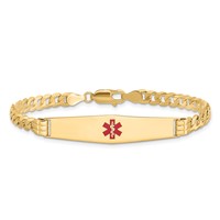 14K Medical Solid Chain Solid Plate Soft Diamond Shape 36x9mm Centered Red Enamel Curb Link 7 Inch ID Bracelet view 3