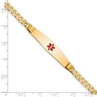 14K Medical Solid Chain Solid Plate Soft Diamond Shape 36x9mm Centered Red Enamel Curb Link 7 Inch ID Bracelet view 4