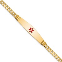 14K Medical Solid Chain Solid Plate Soft Diamond Shape 36x9mm Centered Red Enamel Curb Link 7 Inch ID Bracelet view 1