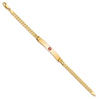 14K Yellow Gold Medical Solid Chain Solid Plate 37x 6mm Centered Red Enamel Curb Link ID Bracelet, 7" view 2