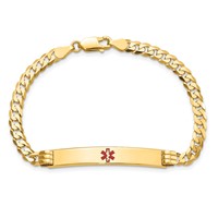 14K Yellow Gold Medical Solid Chain Solid Plate 37x 6mm Centered Red Enamel Curb Link ID Bracelet, 7" view 4