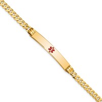 14K Yellow Gold Medical Solid Chain Solid Plate 37x 6mm Centered Red Enamel Curb Link ID Bracelet, 7" view 1