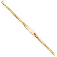 14K Yellow Gold Medical Solid Chain Solid Plate Soft Diamond Shape 36x9mm Off-Center Red Enamel Curb Link ID Bracelet - 7in view 2