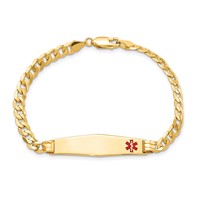 14K Yellow Gold Medical Solid Chain Solid Plate Soft Diamond Shape 36x9mm Off-Center Red Enamel Curb Link ID Bracelet - 7in view 4