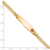 14K Yellow Gold Medical Solid Chain Solid Plate Soft Diamond Shape 36x9mm Off-Center Red Enamel Curb Link ID Bracelet - 7in view 3