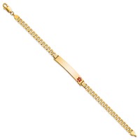 14K Yellow Gold Medical Solid Chain Solid Plate 37x 6mm Off-Center Red Enamel Curb Link ID Bracelet, 7" view 2