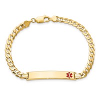 14K Yellow Gold Medical Solid Chain Solid Plate 37x 6mm Off-Center Red Enamel Curb Link ID Bracelet, 7" view 4
