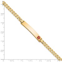 14K Yellow Gold Medical Solid Chain Solid Plate 37x 6mm Off-Center Red Enamel Curb Link ID Bracelet, 7" view 3