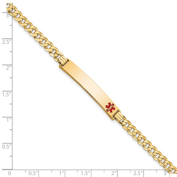 14K Medical Solid Chain/Solid Plate 37x6mm Off-Center Red Enamel Curb Link 7 inch ID Bracelet