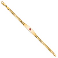 14K Medical Solid Chain Solid Plate Soft Diamond Shape 36x9mm Centered Red Enamel Curb Link 7 Inch ID Bracelet view 2