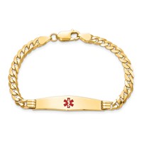 14K Medical Solid Chain Solid Plate Soft Diamond Shape 36x9mm Centered Red Enamel Curb Link 7 Inch ID Bracelet view 4