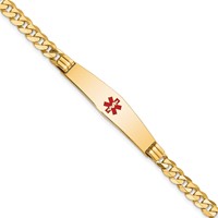 14K Medical Solid Chain Solid Plate Soft Diamond Shape 36x9mm Centered Red Enamel Curb Link 7 Inch ID Bracelet view 1